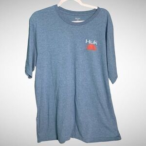 Huk T Shirt Mens XL Blue Short Sleeve Crew Neck Pre Owned Graphic T Fishing